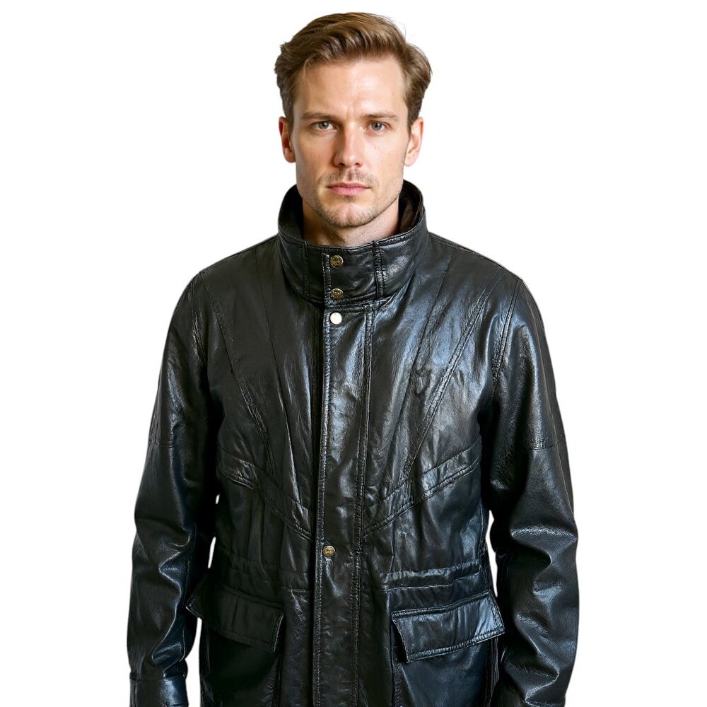 Vintage Dimitri Black Leather Moto Jacket Men's Xl, 80s Style Outerwear